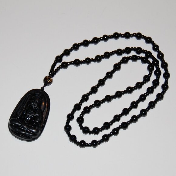 Buddha Necklace,Glass Beaded Necklace,Party Necklace,Sweater Necklace - Picture 1 of 2